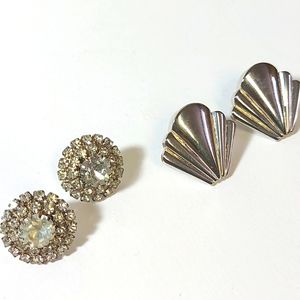 Vintage Diamante Stud Earrings plus Bonus Vintage Art Deco Fan Studs